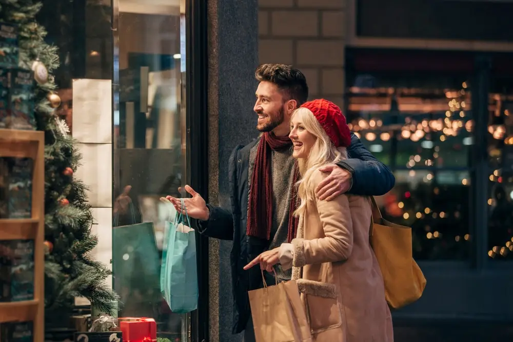 Couple shopping during the holidays.
